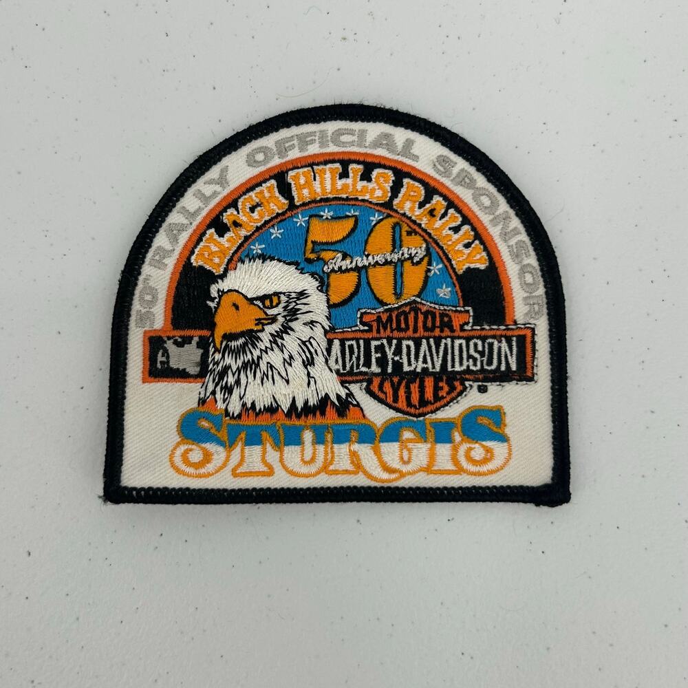 NEW VTG Sturgis Harley Davidson Patch 50th Anniversary Black Hills Rally Iron On